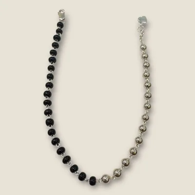 925 Sterling Silver Anklets with Black Beads | Girl's Silver Ankle Jewelry