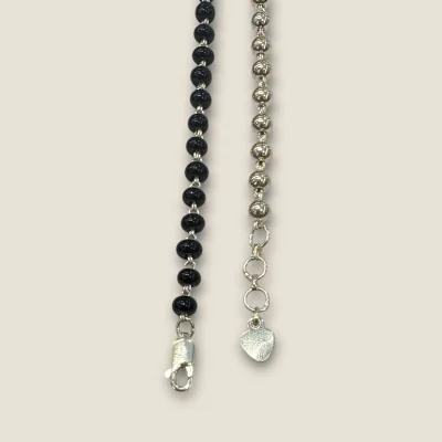 925 Sterling Silver Anklets with Black Beads | Girl's Silver Ankle Jewelry