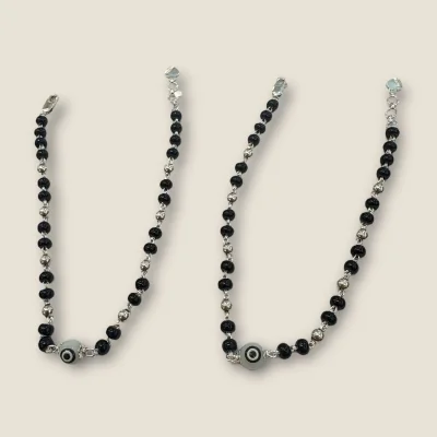 BEAUTIFUL 925 STERLING GIRLISH SILVER ANKLETS WITH BLACK BEADS | SPY 455 BEAUTIFUL 925 STERLING GIRLISH SILVER ANKLETS WITH BLACK BEADS | SPY 455