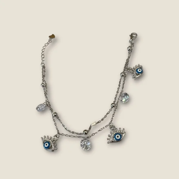 BEAUTIFUL 925 STERLING SILVER GIRLISH EVIL EYE BRACELET WITH LOVELY DESIGN | SB195