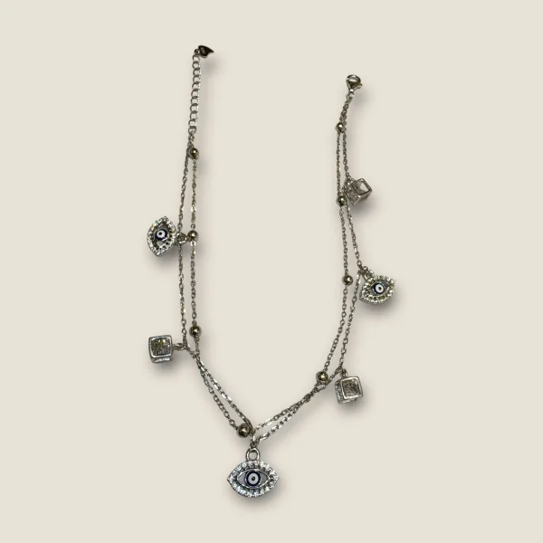 BEAUTIFUL 925 STERLING SILVER GIRLISH EVIL EYE ANKLETS WITH LOVELY STONES | SPY492