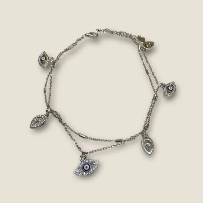 BEAUTIFUL 925 STERLING SILVER GIRLISH EVIL EYE ANKLETS WITH LOVELY DESIGN | SPY493GR BEAUTIFUL 925 STERLING SILVER GIRLISH EVIL EYE ANKLETS WITH LOVELY DESIGN | SPY493GR