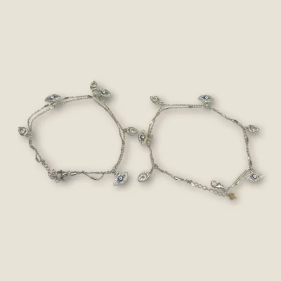 BEAUTIFUL 925 STERLING SILVER GIRLISH EVIL EYE ANKLETS WITH LOVELY DESIGN | SPY493GR BEAUTIFUL 925 STERLING SILVER GIRLISH EVIL EYE ANKLETS WITH LOVELY DESIGN | SPY493GR