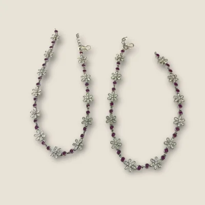 BEAUTIFUL 925 STERLING SILVER GIRLISH ANKLETS WITH PINK STONES & LOVELY FLOWER DESIGN | SPY494