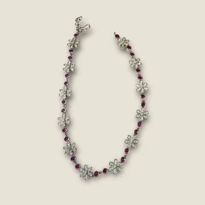 BEAUTIFUL 925 STERLING SILVER GIRLISH ANKLETS WITH PINK STONES & LOVELY FLOWER DESIGN | SPY494