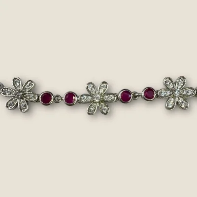 BEAUTIFUL 925 STERLING SILVER GIRLISH ANKLETS WITH PINK STONES & LOVELY FLOWER DESIGN | SPY494
