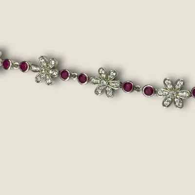 BEAUTIFUL 925 STERLING SILVER GIRLISH ANKLETS WITH PINK STONES & LOVELY FLOWER DESIGN | SPY494