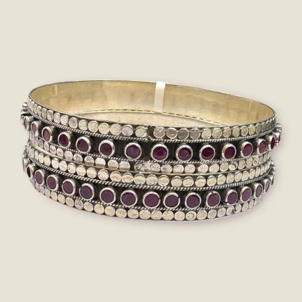 BEAUTIFUL 925 STERLING SILVER KARA PAIR WITH LOVELY DESIGN & PINK STONES | SK352