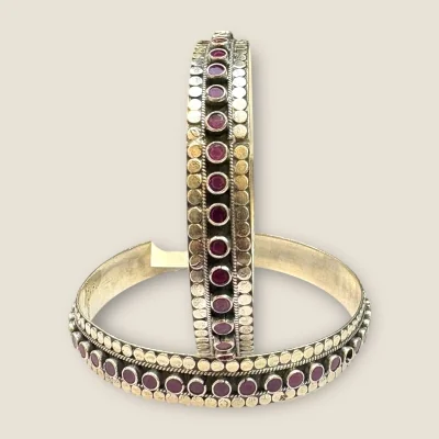 BEAUTIFUL 925 STERLING SILVER KARA PAIR WITH LOVELY DESIGN & PINK STONES | SK352