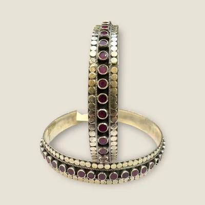 BEAUTIFUL 925 STERLING SILVER KARA PAIR WITH LOVELY DESIGN & PINK STONES | SK352