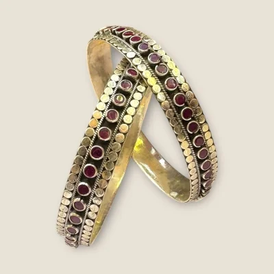 BEAUTIFUL 925 STERLING SILVER KARA PAIR WITH LOVELY DESIGN & PINK STONES | SK352