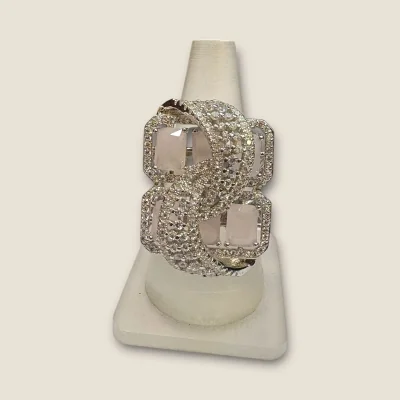 LOVELY 925 STERLING SILVER GIRLISH COKTAIL RING WITH BEAUTIFUL ZIRCONS DESIGN & PINK STONS | SLR655