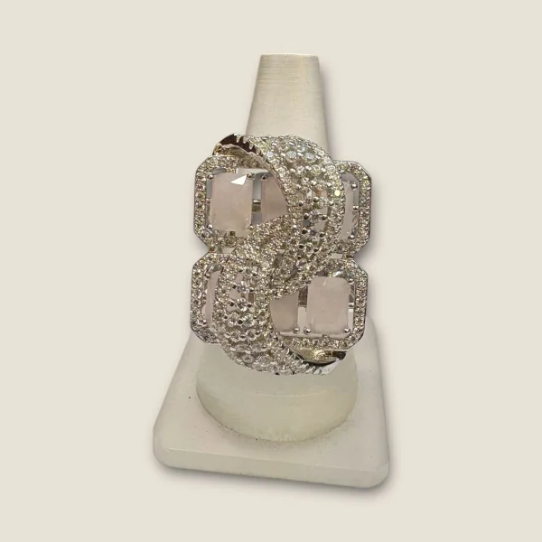LOVELY 925 STERLING SILVER GIRLISH COKTAIL RING WITH BEAUTIFUL ZIRCONS DESIGN & PINK STONS | SLR655