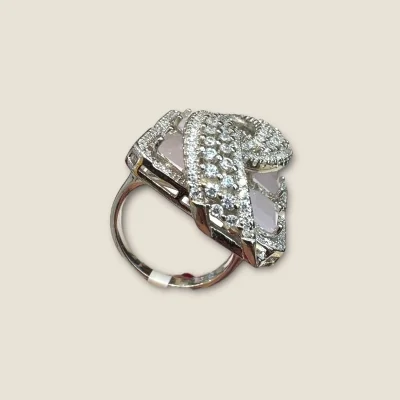 LOVELY 925 STERLING SILVER GIRLISH COKTAIL RING WITH BEAUTIFUL ZIRCONS DESIGN & PINK STONS | SLR655