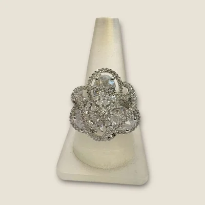 BEAUTIFUL 925 STERLING SILVER GIRLISH COKTAIL RING WITH WITH LOVELY ZIRCONS DESIGN | SLR653