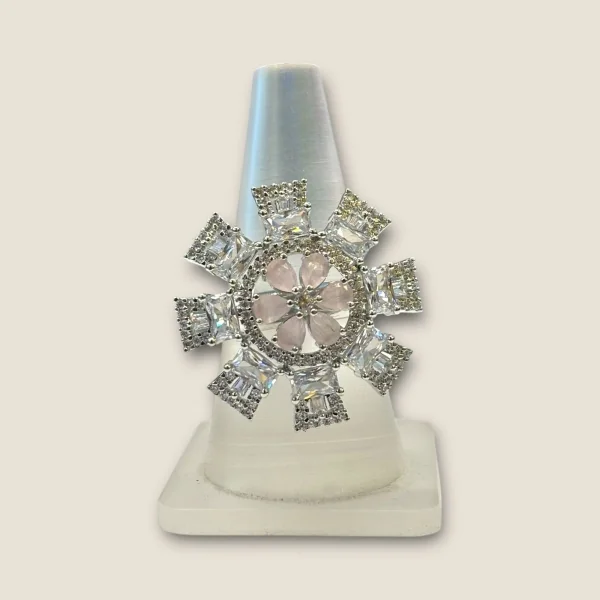 BEAUTIFUL 925 STERLING SILVER COKTAIL RING WITH UNIQUE DESIGN & LOVELY ZIRCONS OR PINK STONES | SLR659