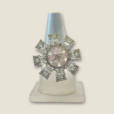 BEAUTIFUL 925 STERLING SILVER COKTAIL RING WITH UNIQUE DESIGN & LOVELY ZIRCONS OR PINK STONES | SLR659