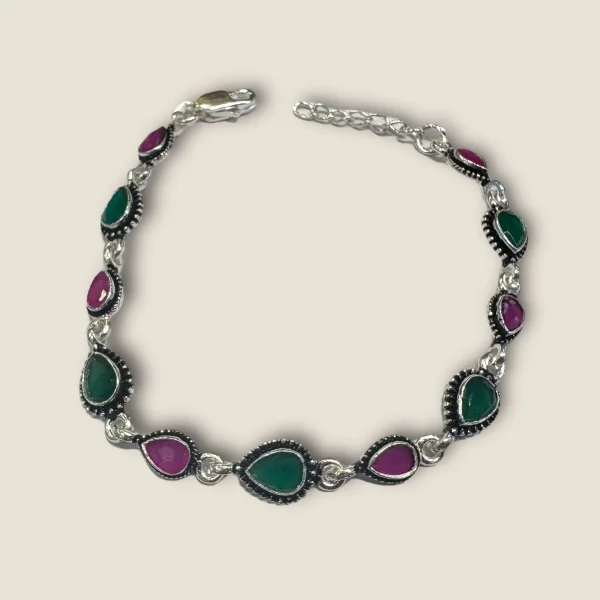 BEAUTIFUL 925 STERLING SILVER GIRISH BRACELET WITH LOVELY PINK & GREEN STONES OR UNIQUE DESIGN | SB212