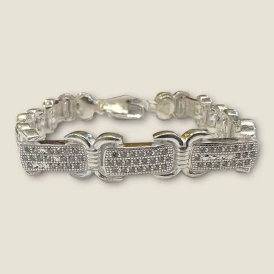 BEAUTIFUL 925 STERLING SILVR MEN'S BRACELET WITH LOVELY DESIGN & ZIRCONS | SB210
