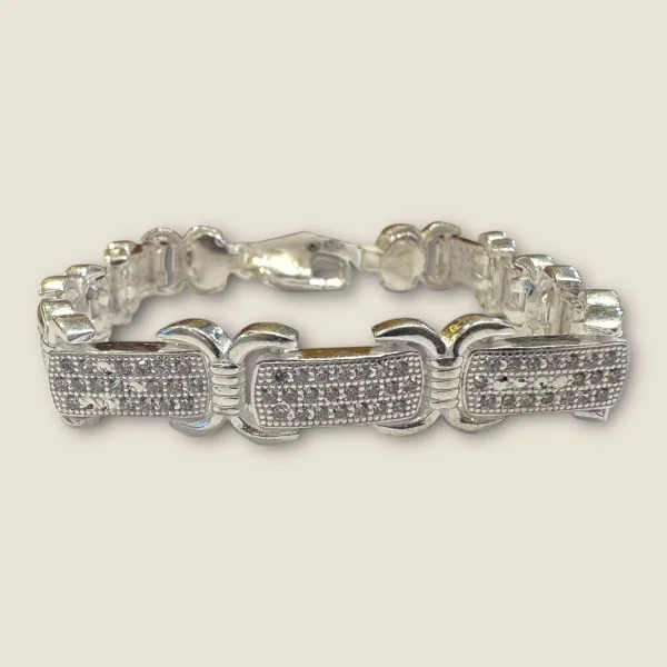 BEAUTIFUL 925 STERLING SILVR MEN'S BRACELET WITH LOVELY DESIGN & ZIRCONS | SB210