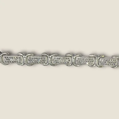 BEAUTIFUL 925 STERLING SILVR MEN'S BRACELET WITH LOVELY DESIGN & ZIRCONS | SB210
