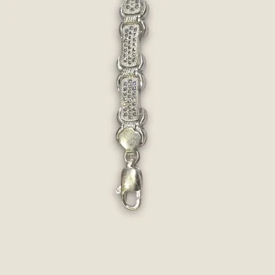 BEAUTIFUL 925 STERLING SILVR MEN'S BRACELET WITH LOVELY DESIGN & ZIRCONS | SB210