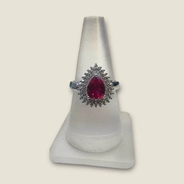 BEAUTIFUL 925 STERLING SILVER GRILISH RING WITH LOVELY ZIRCONS & RED STONE | SLR735