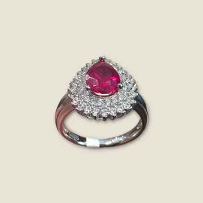 BEAUTIFUL 925 STERLING SILVER GRILISH RING WITH LOVELY ZIRCONS & RED STONE | SLR735