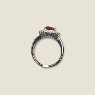 BEAUTIFUL 925 STERLING SILVER GRILISH RING WITH LOVELY ZIRCONS & RED STONE | SLR735