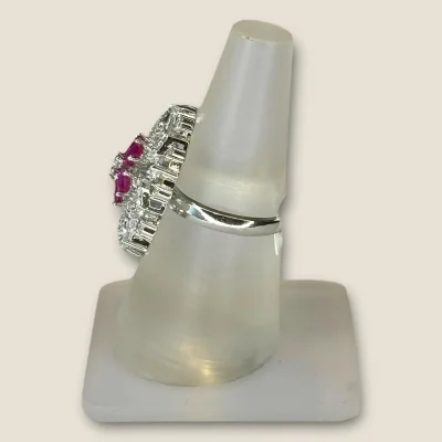 BEAUTIFUL 925 STERLING SILVER GIRLISH COKTAIL RING WITH PINK STONES & ZIRCONS | SLR741