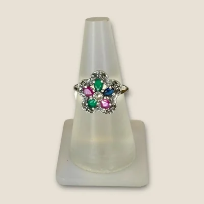 BEAUTIFUL 925 STERLING SILVER GIRLISH COKTAIL RING WITH MULTI COLOUR STONES | SLR798