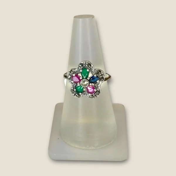 BEAUTIFUL 925 STERLING SILVER GIRLISH COKTAIL RING WITH MULTI COLOUR STONES | SLR798