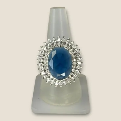 BEAUTIFUL 925 STERLING SILVER GIRLISH RING WITH ZIRCONS & OVAL CABOCHON STONE| SLR754