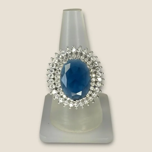 BEAUTIFUL 925 STERLING SILVER GIRLISH RING WITH ZIRCONS & OVAL CABOCHON STONE| SLR754