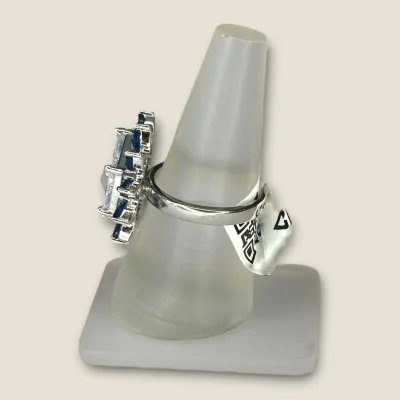 BEAUTIFUL 925 STERLING SILVER GIRLISH COKTAIL RING WITH BLUE STONES , ZIRCONS & LOVELY UNIQUE DESIGN | SLR747 BEAUTIFUL 925 STERLING SILVER GIRLISH COKTAIL RING WITH BLUE STONES , ZIRCONS & LOVELY UNIQUE DESIGN | SLR747