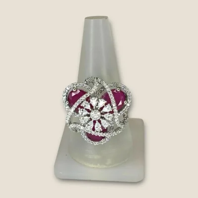 BEAUTIFUL 925 STERLING SILVER GIRLISH COKTAIL RING WITH ZIRCONS, PINK STONES & LOVELY DESIGN| SLR752