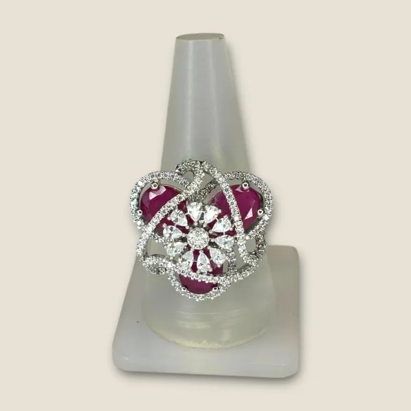 BEAUTIFUL 925 STERLING SILVER GIRLISH COKTAIL RING WITH ZIRCONS, PINK STONES & LOVELY DESIGN| SLR752