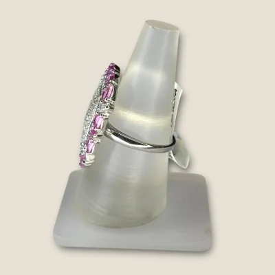 BEAUTIFUL 925 STERLING SILVER GIRLISH COKTAIL RING WITH PINK STONES & LOVELY ZERCONS | SLR759 BEAUTIFUL 925 STERLING SILVER GIRLISH COKTAIL RING WITH PINK STONES & LOVELY ZERCONS | SLR759