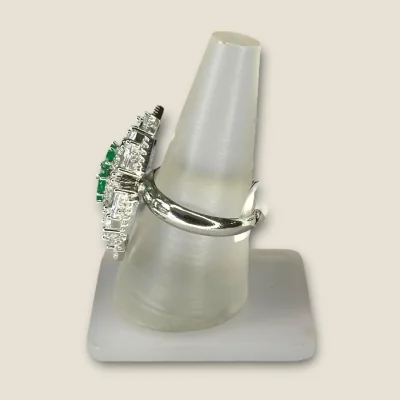 BEAUTIFUL 925 STERLING SILVER GIRLISH COKTAIL RING WITH LOVELY GREEN STONES & ZIRCONS | SLR760