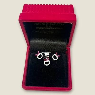 925 Sterling Silver Girlish Pendant Set with Pink Stones & Zircons | Silver Pendant Set