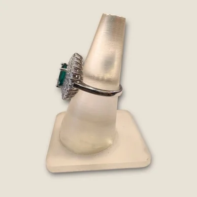 BEAUTIFUL STERLING SILVER GIRLISH COKTAIL RING WITH GREEN STONE & ZIRCONS | SLR906