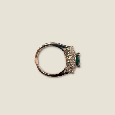 BEAUTIFUL STERLING SILVER GIRLISH COKTAIL RING WITH GREEN STONE & ZIRCONS | SLR906