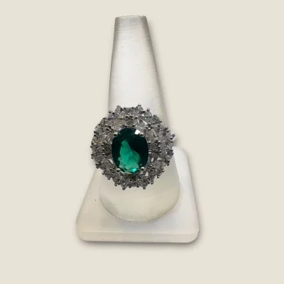 BEAUTIFUL 925 STERLINE SILVER GIRLISH RING WITH GREEN STONE | SLR856 BEAUTIFUL 925 STERLINE SILVER GIRLISH RING WITH GREEN STONE | SLR856