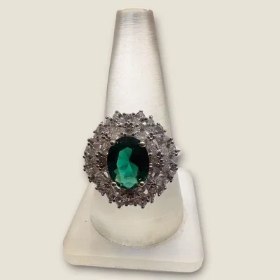 BEAUTIFUL 925 STERLINE SILVER GIRLISH RING WITH GREEN STONE | SLR856