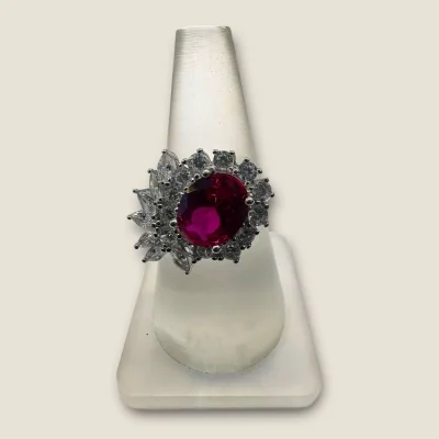 BEAUTIFULL SILVER GIRLISH RING WITH ZIRCON AND PINK STONE |SLR854