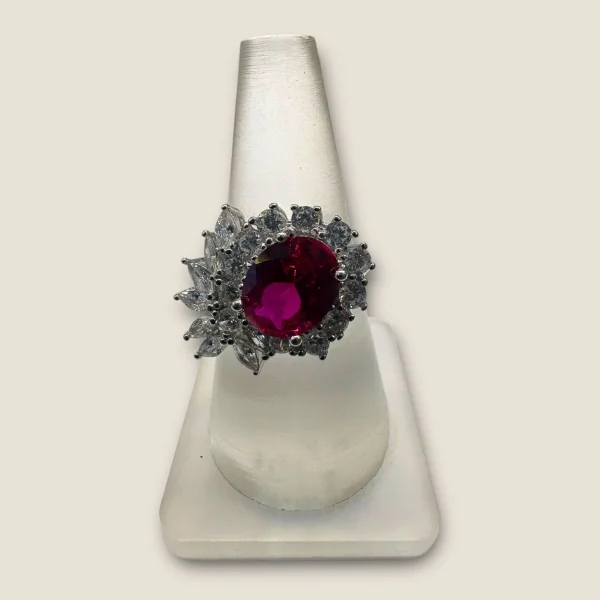 BEAUTIFULL SILVER GIRLISH RING WITH ZIRCON AND PINK STONE |SLR854