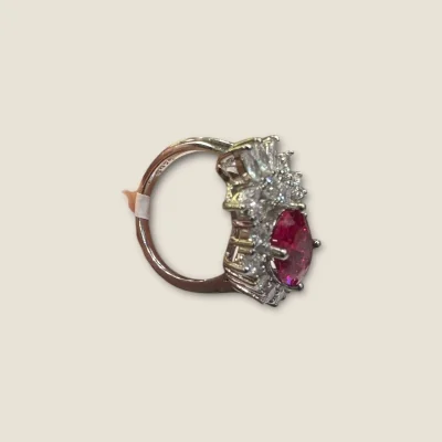 BEAUTIFULL SILVER GIRLISH RING WITH ZIRCON AND PINK STONE |SLR854