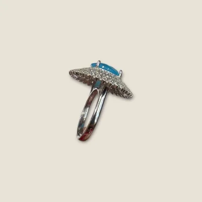 BEAUTIFUL STERLING SILVER RING WITH BLUE STONE & LOVELY ZIRCONS | SLR841