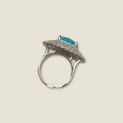 BEAUTIFUL STERLING SILVER RING WITH BLUE STONE & LOVELY ZIRCONS | SLR841