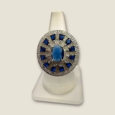 BEAUTIFUL STERLING SILVER COKTAIL RING WITH BLUE STONE |SLR755